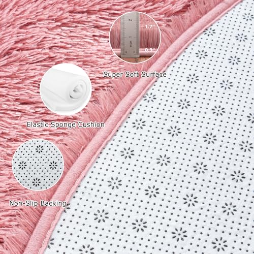Round Fluffy Rug 8FT Blush - Super Soft Circle for Kids Room - Shaggy Circular for Nursery - Fuzzy Plush for Teens - Furry Carpet for Boys Girls Room