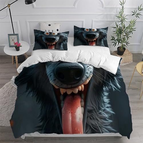 Housse de couette loup imprimé 3D relief parure de lit animaux super king - 6