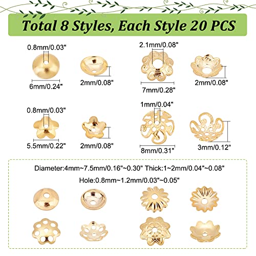 HOBBIESAY 16Pcs 8 Style Multi-Petal Flower Bead Caps 4-8mm 34 Stainless Steel Bead Cap Spacers Golden Spacer End Caps for Earring Bracelet Necklace Jewelry Making Hole: .8-2.1mm - Image 2
