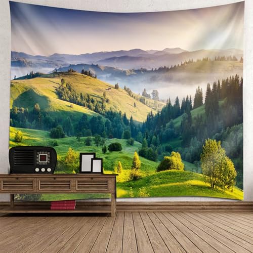Tapisserie murale 200x200cm decoration grand format paysage montagne et prairie