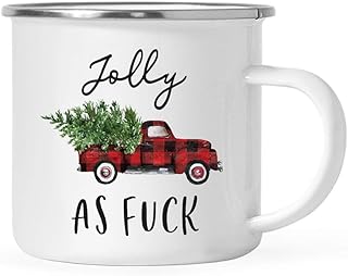 Andaz Press Christmas Winter Holiday 11oz. Stainless Steel Campfire Coffee Mug Gift, Jolly As Fuck, Vintage Red Truck, 1-Pack, Cozy Christmas Present Hot Chocolate Cup Gifts Ideas for Him Her Coworker