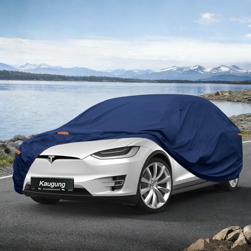 Image of Kaugung Custom Fit SUV Car Cover for Tesla Model X (2015-2026), Heavy Duty Waterproof All Weather Outdoor Protection, Breathable Full Exterior Cover with Vent, Rain Sun Snow UV Proof