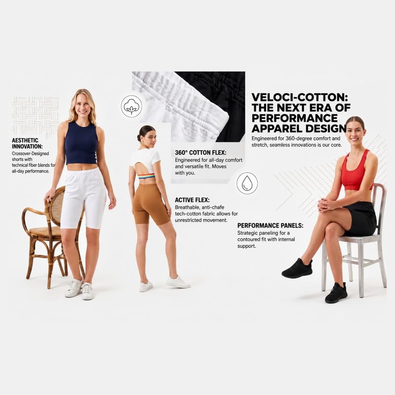 Image of Women's Cotton Lycra Cycling Shorts | 95% Cotton 5% Spandex | Stretchable Knee Length Tights for Gym, Yoga & Sports