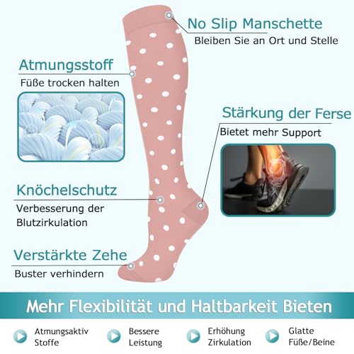 ACTINPUT Kompressionsstrümpfe Damen und Herren,7 Paar Kniestrümpfe Stützstrümpfe Kompressionssocken Laufsocken Thrombosestrümpfe für Flug,Sport,Reisen, Radsport, Krankenschwester(7101 - Grau,S-M)