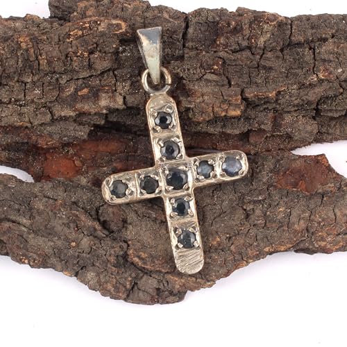 Pendentif croix saphir argent 925 pierre septembre maman - 4