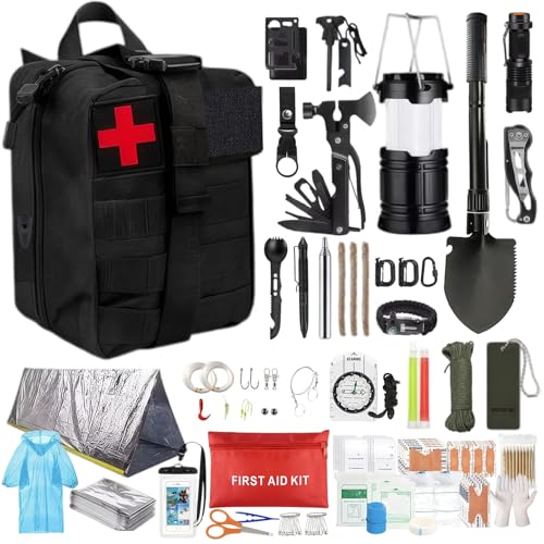 Tatqilo Survival Kits 235 PCS Survival Equipment & First Aid Kit Emergency Survival Kit with Multipurpose Axe Hammer Camping Tools Emergency Kit for Home Travel Hiking Outdoor Adventure