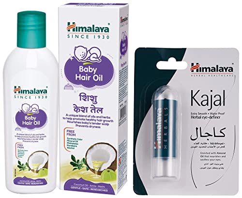 Himalaya Baby Hair Oil 200 ml(1 Count) & Himalaya Herbals Kajal, Black, 2.7g