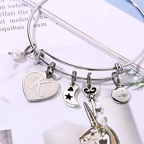 M MOOHAM Initial Charm Bracelets for Women Gifts - Engraved 26 Letters Initial Charms Bracelet Stainless Steel Bangle Bracelet Birthday Christmas Jewelry Gift for Women Teen Girls4
