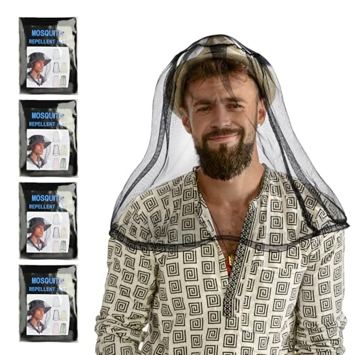 Mosquito Head Net for Outdoors Bug Net for Head Hiking 4 Pack Mosquito net for Hats Men Women