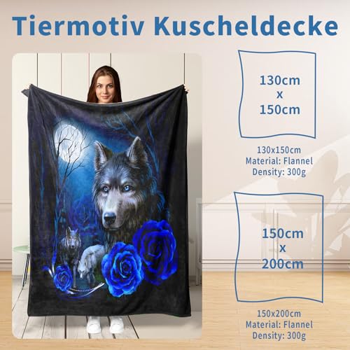 KAIDAARTLH Wolfmotiv Kuscheldecke für Kinder, Süße Tiermotiv Weich Bequem Kunstfell Decke, Kuscheldecken für Couch Bett (130x150cm, Wolf-1)