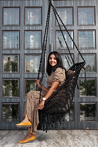 Image of Patiofy Premium Swing for Adults /Swing for Balcony /Jhula for Adults /Hammock Hanging Swing Chair for Home, Garden /Includes Golden Cushion & Hanging Kit / 150Kg Capacity-Black