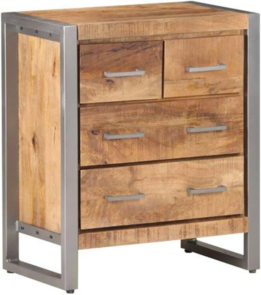 Industrial Style Sideboard with Four Drawers in Natural Mango Wood and Matte Iron, Rustic Storage Cabinet for Modern Home Decor