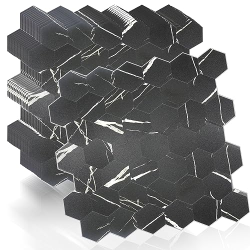 Surnuo 12x12 inch Square Marble Backsplash Tile，Peel and Stick Backsplash Tile for Kitchen Backsplash,Bathrooms,Livingroom and Fireplace (A0850 10PC)