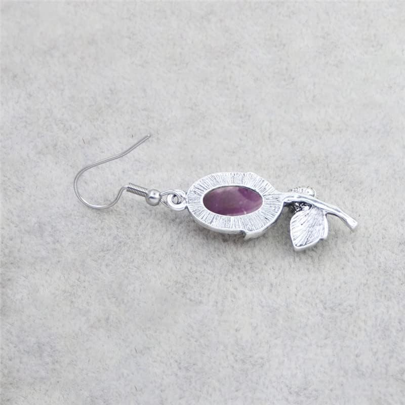 Miniatura 6 de Natural Stone Amethysts Quartz Rose Flower Pendant Earrings For Women Antique Silver Plated Tiger Eye Fashion Earring Jewelry