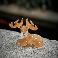 木製親子シカ彫刻 約