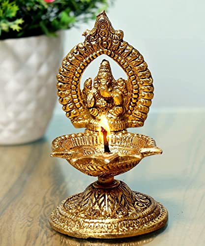 Stotram Ganesha Diya Oil Lamp - Hand Craved Diya for Puja Diwali Home Temple Articles Decoration Gifts