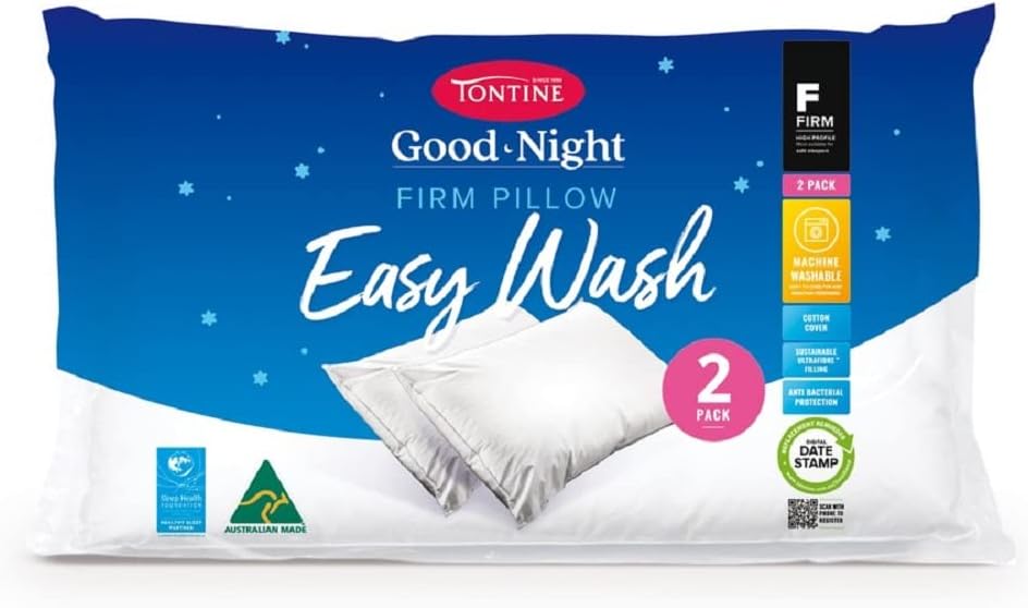 Tontine Good Night Easy Wash Firm Pillow 2 Pack, Standard Size, High