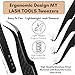Fiber Tip Lash Tweezers Set for Eyelash Extensions – Curved Classic, Mega 90 Degree Boot, 45 Degree Angle & Isolation Tweezer, Stainless Steel Precision, Non Slip Professional Application Kit