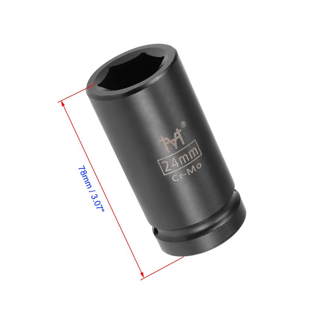 Unifizz 3/4 Inch Drive - 24mm Deep Impact Socket with 6 Point Design, Heat-Treated Cr-V Steel 78mm Length, Metric Sizes - Image 2