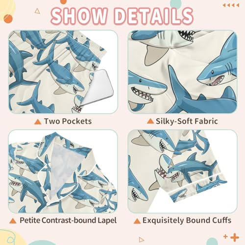 senya Sharks Satin Summer Pajama Sets Silk Short Sleeve Button Down Sleepwear3