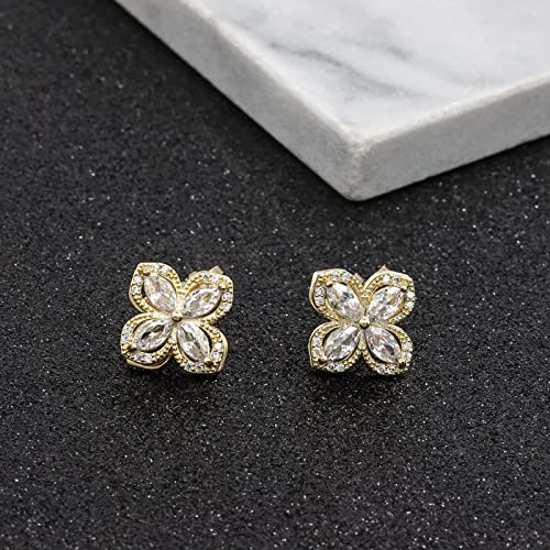 YOQUCOL Cubic Zirconia Crystal Rotatable Flower Shaped Golden Clip On Earrings Non Pierced Golden Stud for Women4