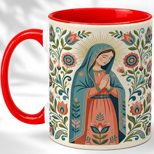 Taza Cerámica Virgen María 11oz Mango Rojo miniatura 1