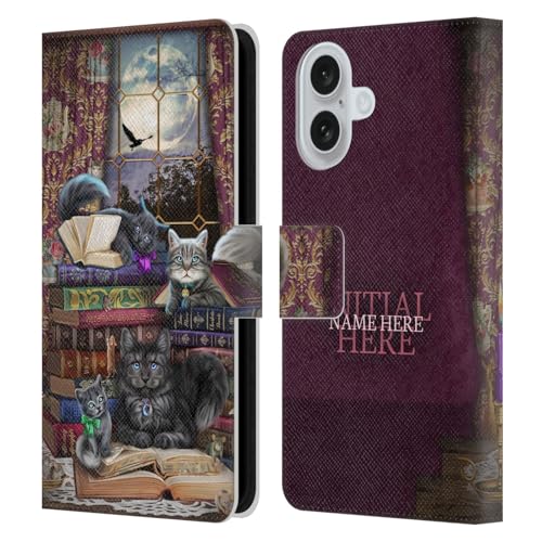 Coque en cuir iPhone 16 chats et livres, étui personnalisé idéal pour la lecture