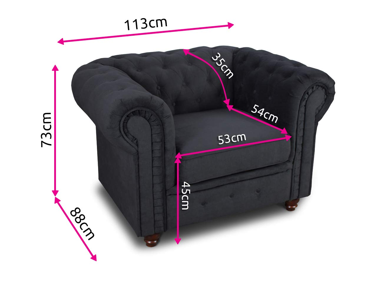 Sofnet Sessel Chesterfield Asti - Couch, Couchgarnitur, Couchsessel, Loungesessel, Stühl, Holzfüße - Glamour Design, Velours (Beige (Velvet 28))