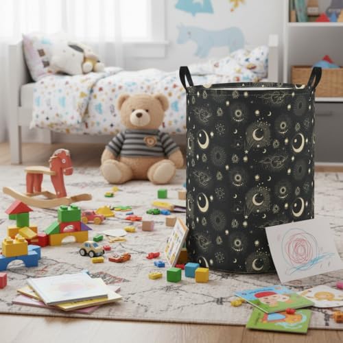 Image of Baby Laundry Hamper Basket Baby Hamper for Nursery Boy and Girl Cute Storage Bin Organizer Boho Room Decor(Moon Star)