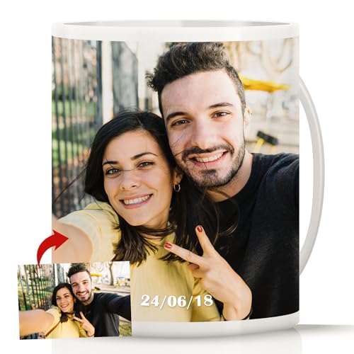 Taza Personalizada con Foto y Texto | Taza de Cerámica 325 ml | Regalo Original Personalizado para Hombre y Mujer | Apta para Microondas y Lavavajillas