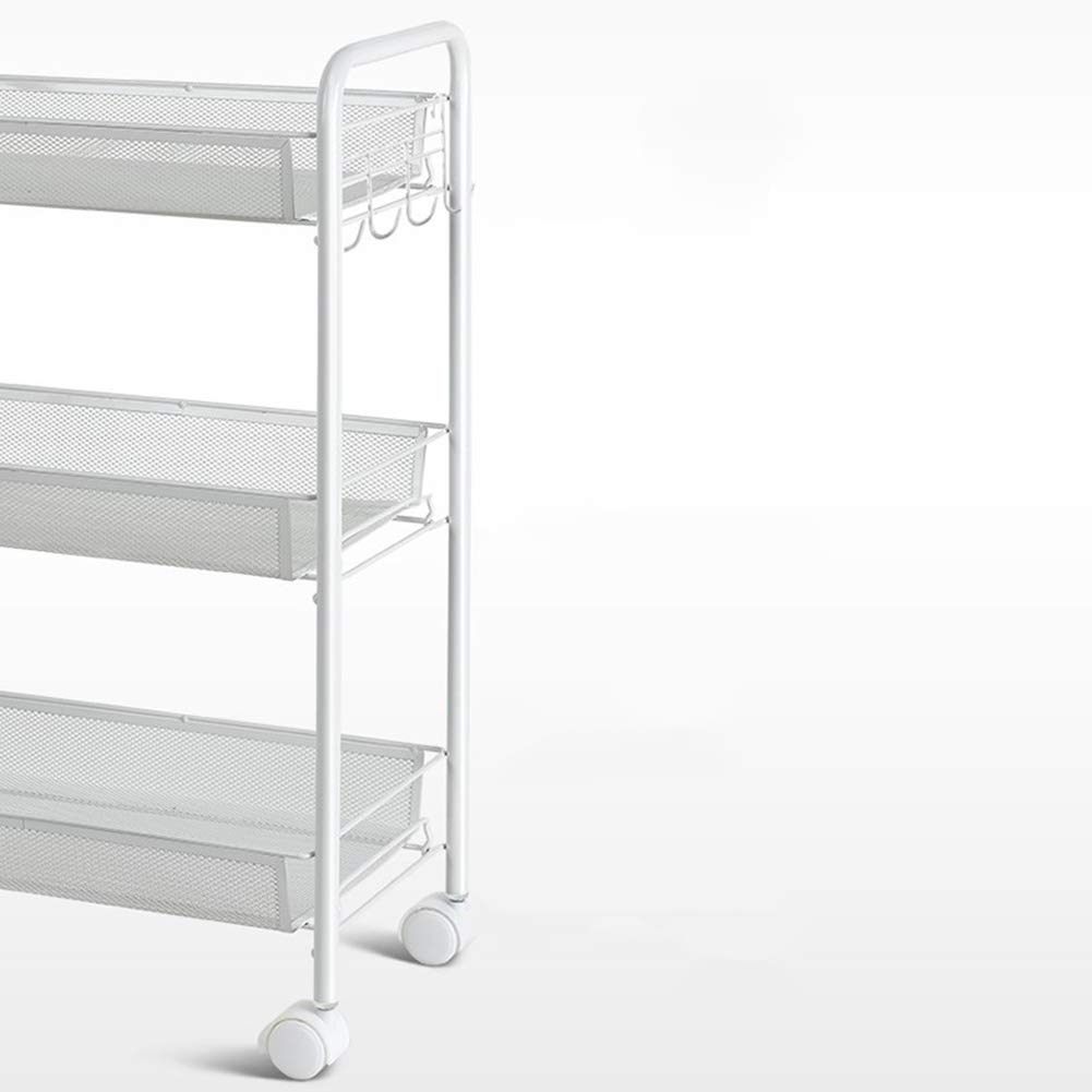 Carrello Portavivande Portatile Multifunzione, Carrello Portavivande Mobile A 4 Ripiani, Telaio in Acciaio con Freno, Ruote Universali A Prova di umidità, Capa,White