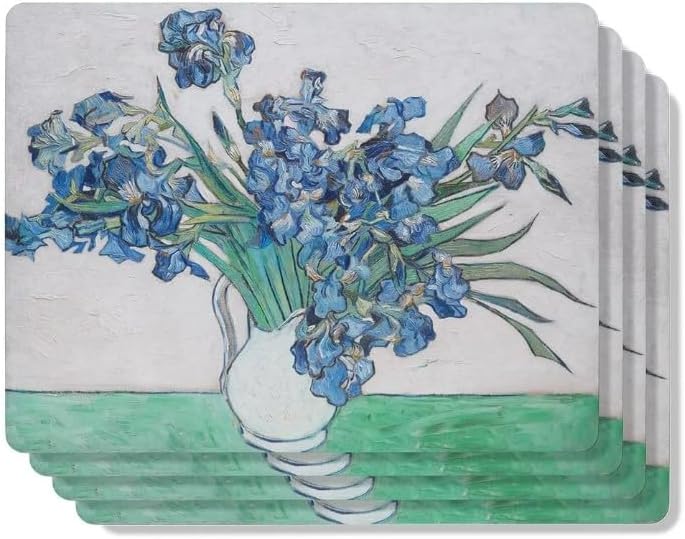 Metropolitan Museum of Art, Boxed Set of 4, Van Gogh Irises Decorative Hardboard Placemats, Cork-backed