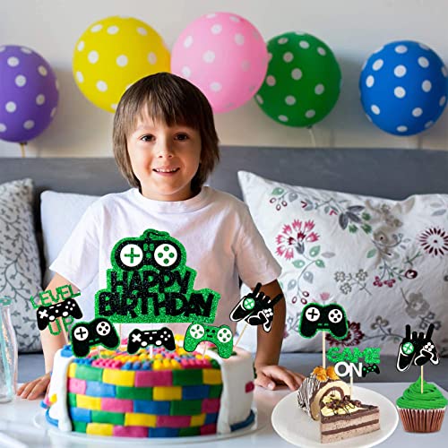 31 Pieces Cake Toppers Birthday Video Game Cake Toppers Gaming Decoration Cupcake Cake Birthday Cake Toppers Boys Kids Cake Toppers For Kids Birthday Game Theme Party Decoration(Green) #TOP6