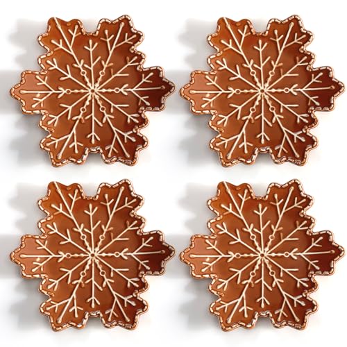 Honeydak 4 Pcs Gingerbread Snowflake Ceramic Appetizer Plates Traditional Christmas Gingerbread Snowflake Accent Plate for Dessert Salad Appetizer Tapas Microwave and Dishwasher Safe Scratch Resistant Honeydak 4 Pcs Gingerbread Snowflake Ceramic Appetizer Plates Traditional Christmas Gingerbread Snowflake Accent Plate for Dessert Salad Appetizer Tapas Microwave and Dishwasher Safe Scratch Resistant