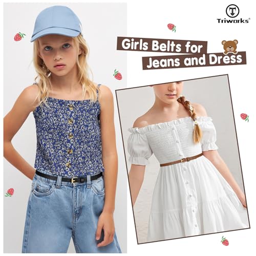 4 Pack Girls Skinny Leather Belts for Jeans Dress Thin Waist Belts for Girl with Gold Buckle2