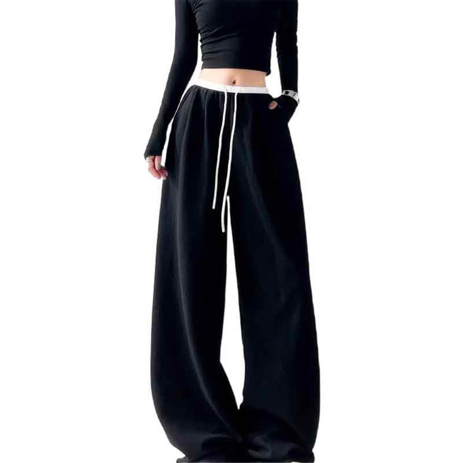Womens Pants Summer Black High-Waisted Wide-Leg Casual Trouser for Women-Black-Small