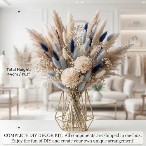 Set de Ramo de Flores Secas Boho 87 Piezas Azul y Blanco miniatura 2