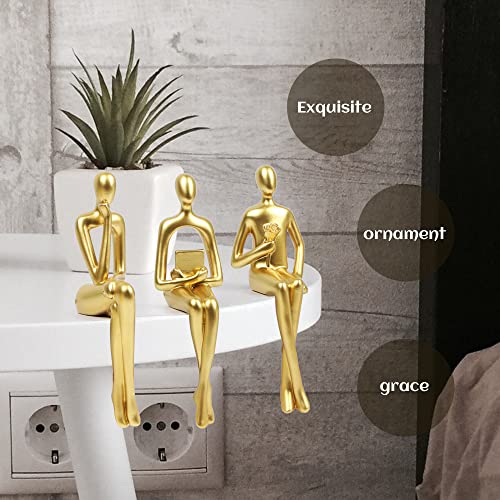 Kilarero 3Pcs Gold Decor Sitting Thinker Statue Abstract Sculpture, Bookshelf Decor Accents Resin Collectible Figurines For Home Office Living Room Table Desktop Decor(Gold) #TOP4