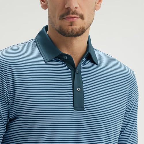 M MAELREG Mens Golf Shirt Dry Fit Short Sleeve Striped Performance Moisture Wicking Polo Shirt Golf Shirts for Men by M MAELREG - Image 3