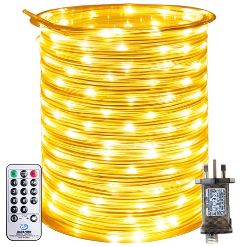 RcStarry 30M 300 LED Rope Lights, 8 Modes, Timer, Remtoe, Plug in Indoor Outdoor String Lights, Warm White, IP67 Waterproof Fairy Lights for Garden, Patio, Deck, Landscape Lighting, Bedroom and More