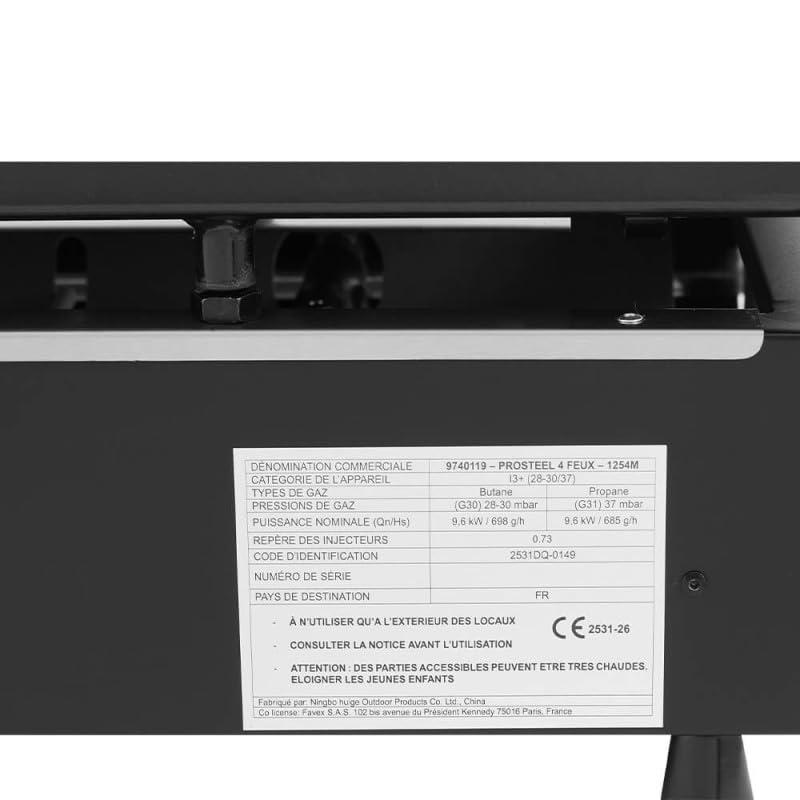 BRASERO BY FAVEX - Plancha gaz Alma 4 feux - Plaque en acier émaillé - 4 brûleurs - Piezo mécanique - Puissance 9,6 kW - Surface de cuisson 77,5 x 33,8 cm - Tiroir graisses - Jusqu'à 12 convives