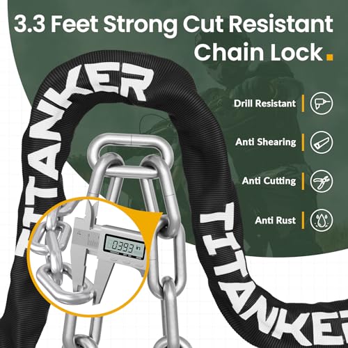 Image of Titanker Bike Chain Lock with Keys, 3.3 Feet Security Heavy Duty Anti-Theft Bicycle Chain Locks for Bike, Motorcycle, Bicycle, Door, Gate, Fence, Grill (6mm, 8mm, 10mm Thick Chain)