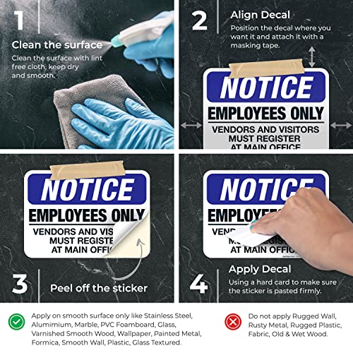 Notice Employees Only Vendors And Visitors Must Register At Main Office Sign, 10X7 Inches, 4 Mil Vinyl Decal Stickers Weather Resistant, Made In Usa By Sigo Signs #TOP2