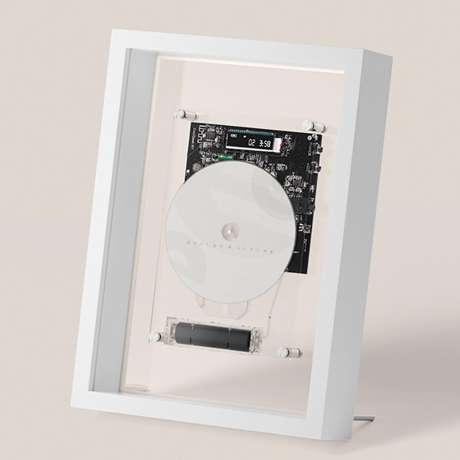 Lettore CD montabile a parete con display digitale e telecomando, doppia modalità di riproduzione per casa e ufficio