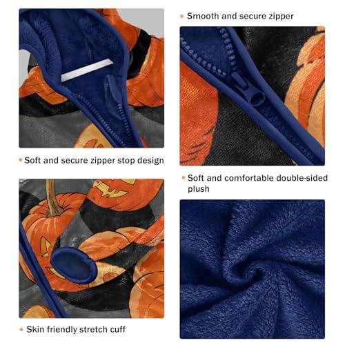 Pumpkins Halved and Whole Pattern Toddler Fleece Jacket Girl Boys Hooded Fleece Jacket Coat Warm Outwear Zip-up 3-10T3