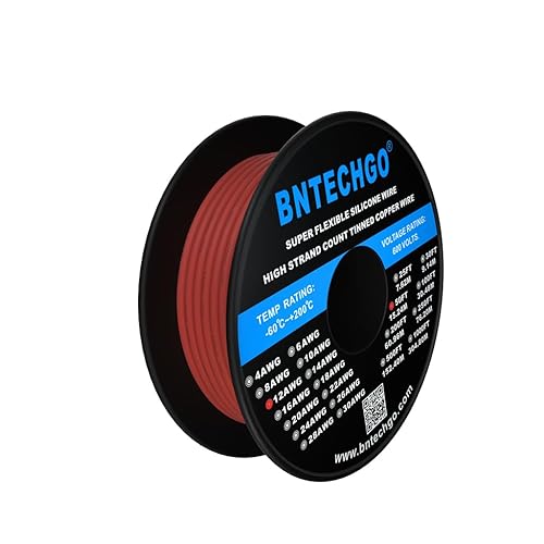 Miniatura 2 de BNTECHGO Bobina de alambre de silicona de calibre 12 de 50 pies rojo flexible de 12 AWG trenzado alambre de cobre estañado