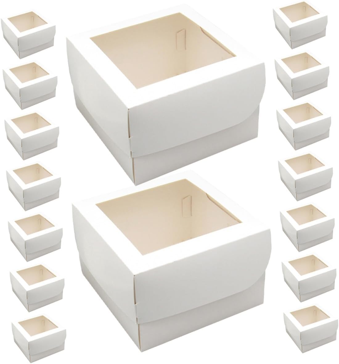 MAGICLULU Small Cake Packaging Boxes 4-inch with Window, Food-grade 350g White Cardboard, Includes Paper Trays, 25pcs Bakery Dessert Boxes for Cupcakes, Macarons, and Treats Storage