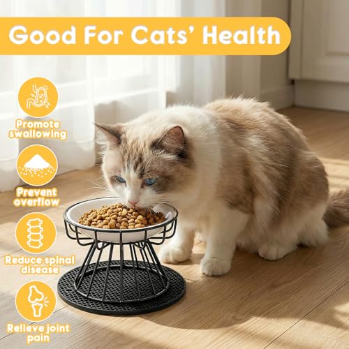 Staranry 2 Stück Erhöhter Futternapf Katze mit Napfunterlage Silikon und Metallständer, Katzennapf Erhöht 15 cm Durchmesser, 10 cm Metallständer, für Futter Wasser, Katzen und Kleine Hunde, Schwarz
