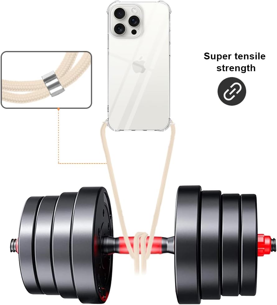 YESPURE Lanyard Case for iPhone 16 Pro Clear Crossbody Phone Case for Women Soft TPU Bumper Protective Case Anti-Yellow Shockproof Case with Adjustable Strap for iPhone 16 Pro - Beige - Image 2