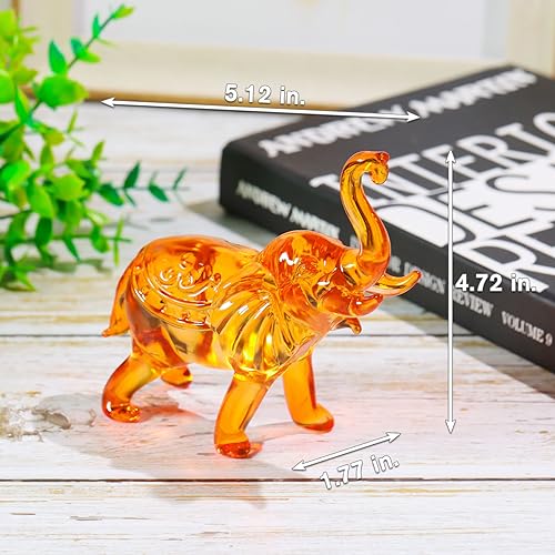 Image of YWHL Amber Crystal Elephant Figurine Gifts for Women, Handmade Glass Statue Decor Gift for Elephant Lovers, Art Crystal Animals Figurines Collectible for Home Decoration